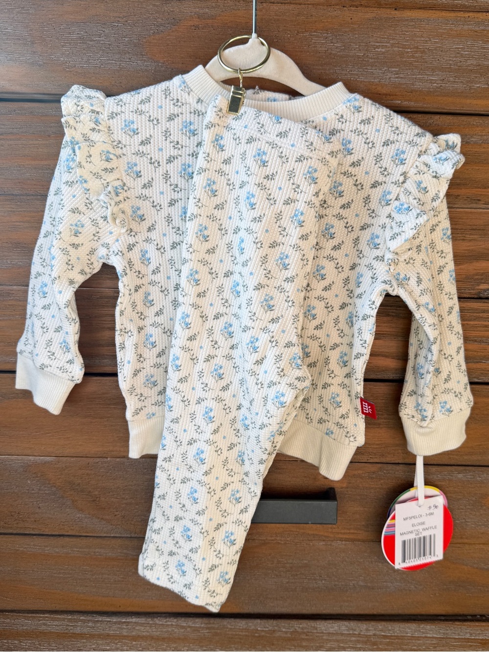 Magnetic Me Baby Waffle Set Long Sleeve Floral Ruffle Two-Piece Set Blue